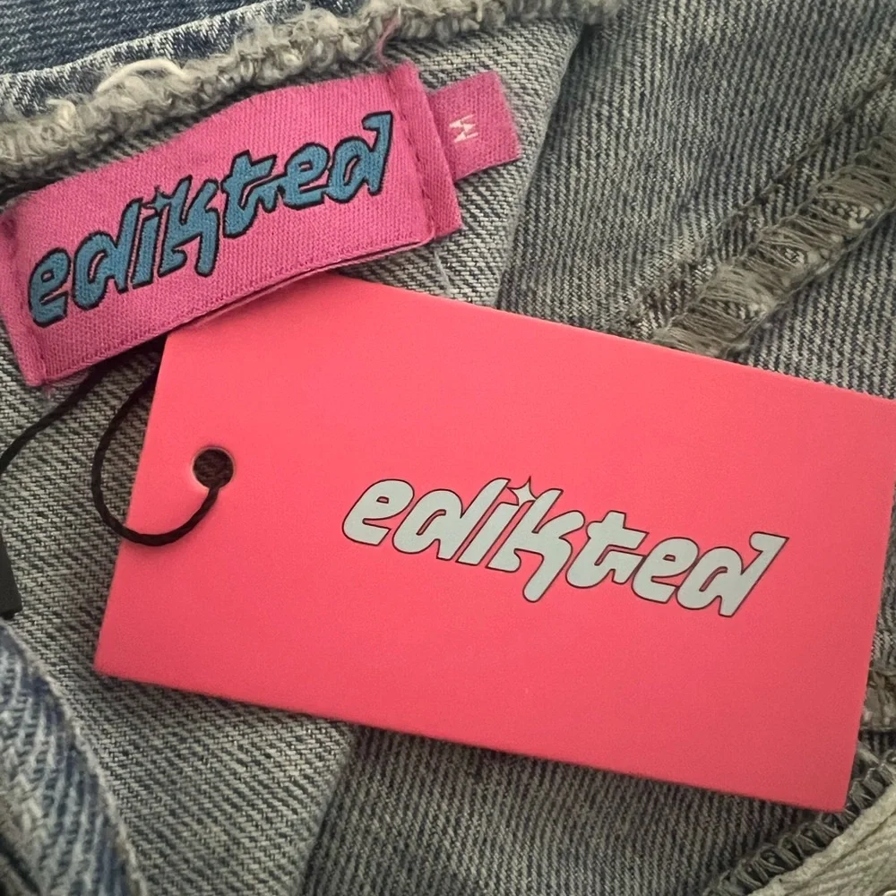 NWT Edikted Medium Denim Corset Cropped Halter Top - Picture 7 of 8